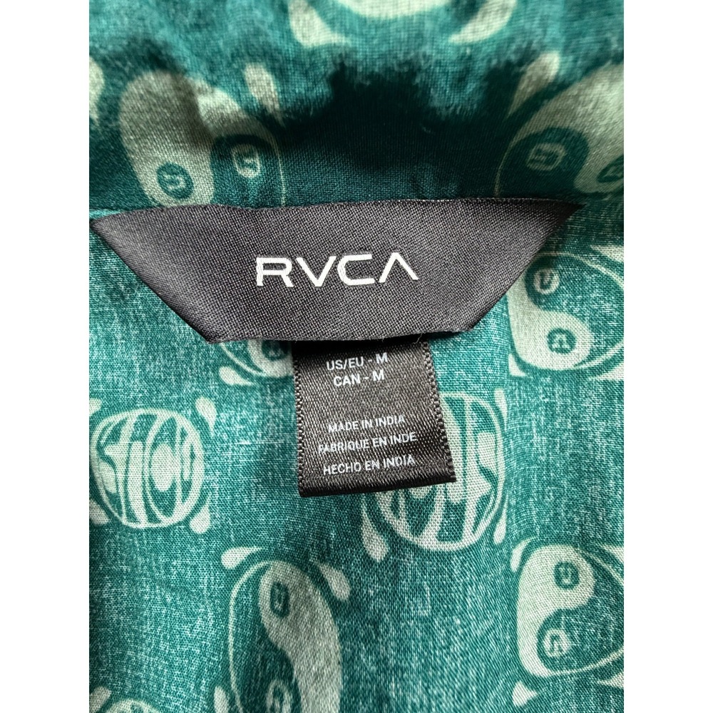 RVCA Kimura Mens Medium Shirt Cotton Ocean Teal Yin Yang Short Sleeve Button Up - Picture 3 of 9